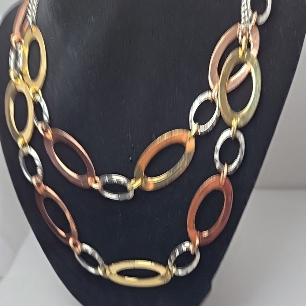 Daisy Fuentes Necklace Mixed Metal Copper Gold Silver Tone Adjustable 18” To 21" - Picture 4 of 10